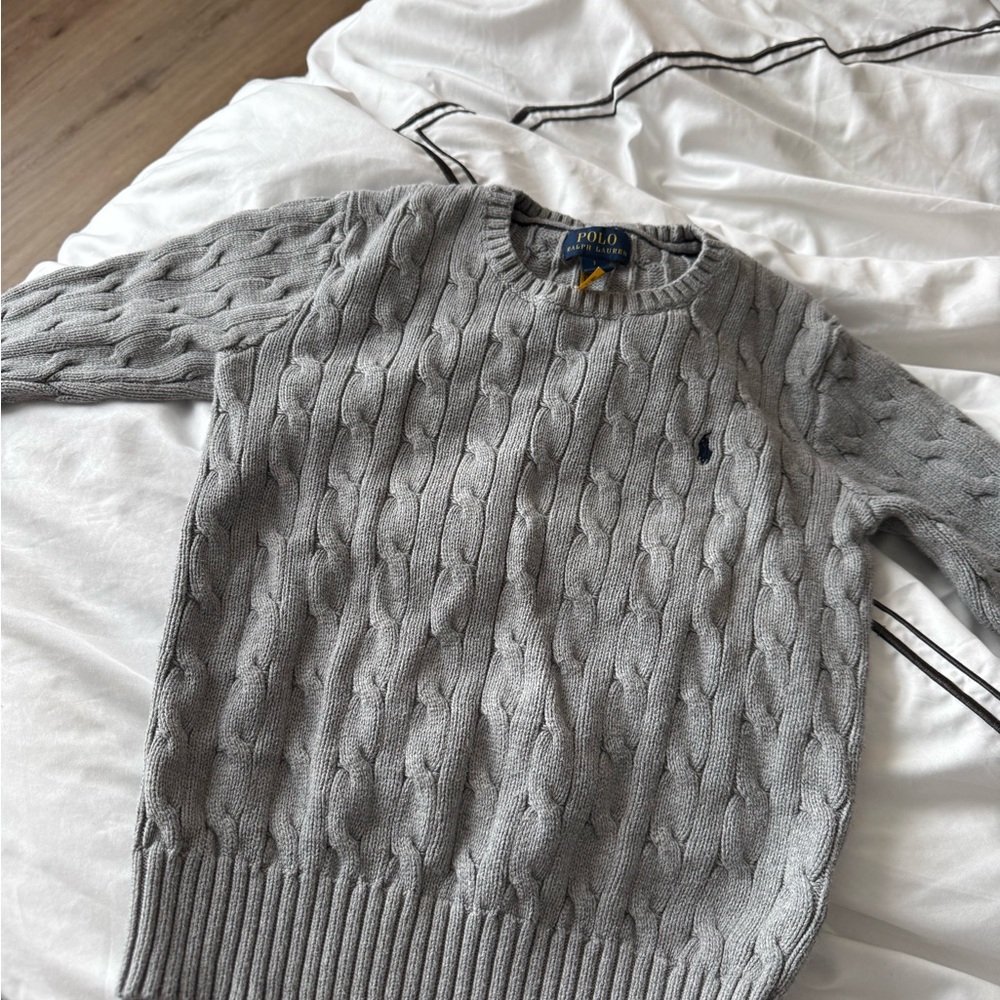 Polo by Ralph Lauren Light Gray Cable Knit Crewneck Sweater